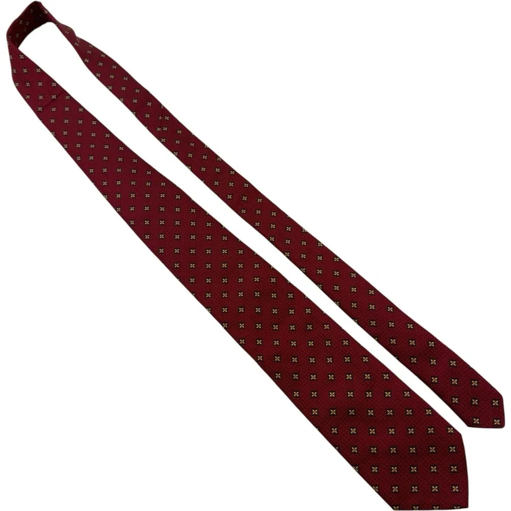 Holland & Sherry Pure Silk Neck Tie Red Blue Yellow Embroidered Squares 3.5x5 US